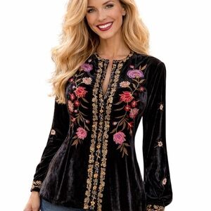 Johnny Was QUINN VELVET MANDARIN SHIRT NWT oversized